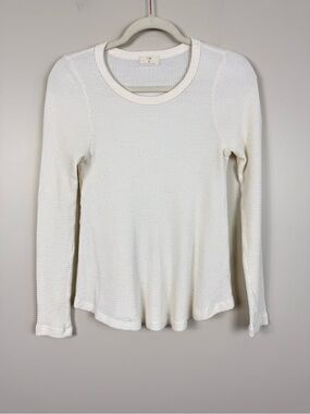 T.La Waffle Tee Womens XS Chic Capsule Neutral Thermal Crewneck Long Sleeve Top